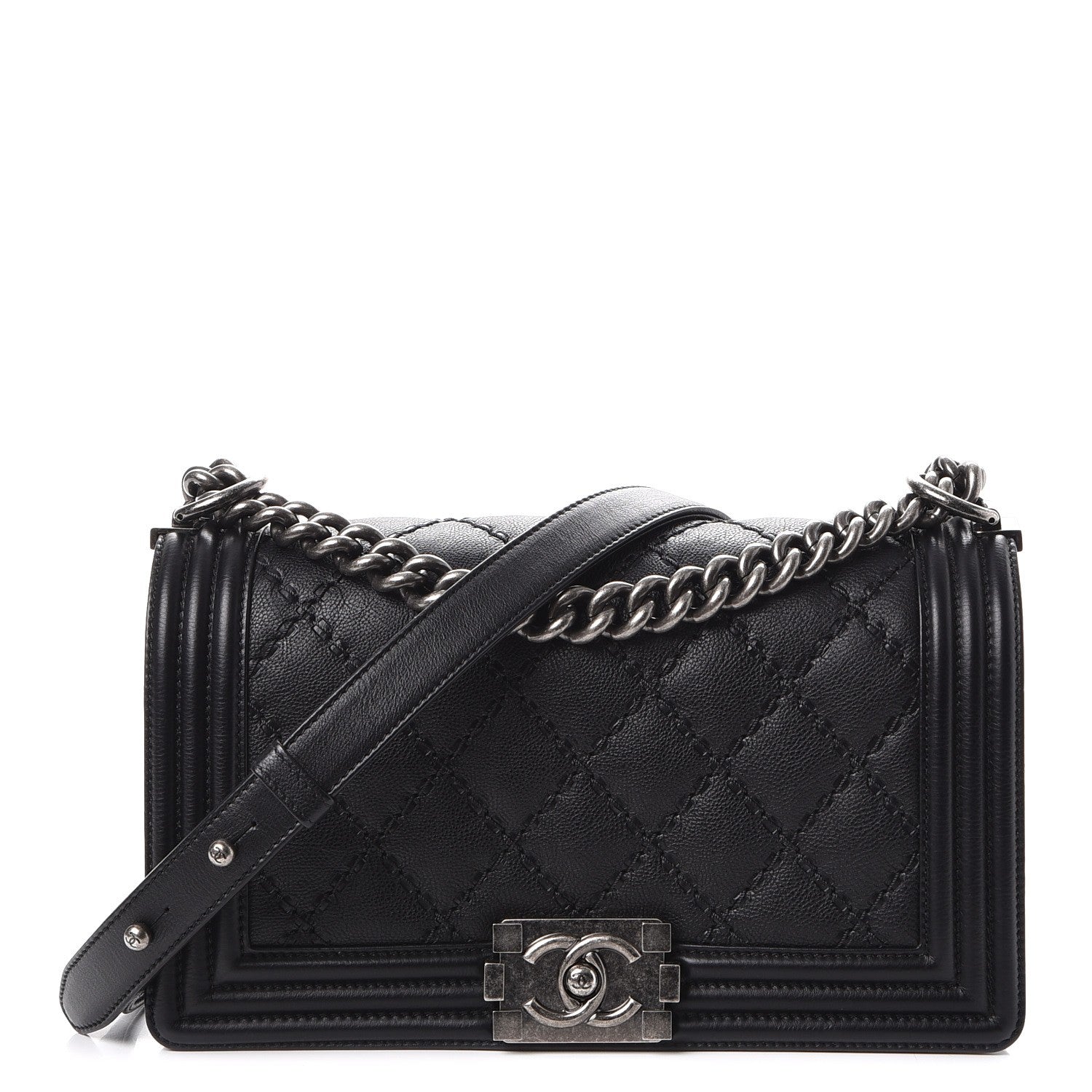 Chanel Calfskin Double Stitch Medium Boy Flap Black 1 of 10