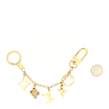 Louis Vuitton Brass Enamel Fleur De Monogram Bag Charm Chain Gold 2 of 4