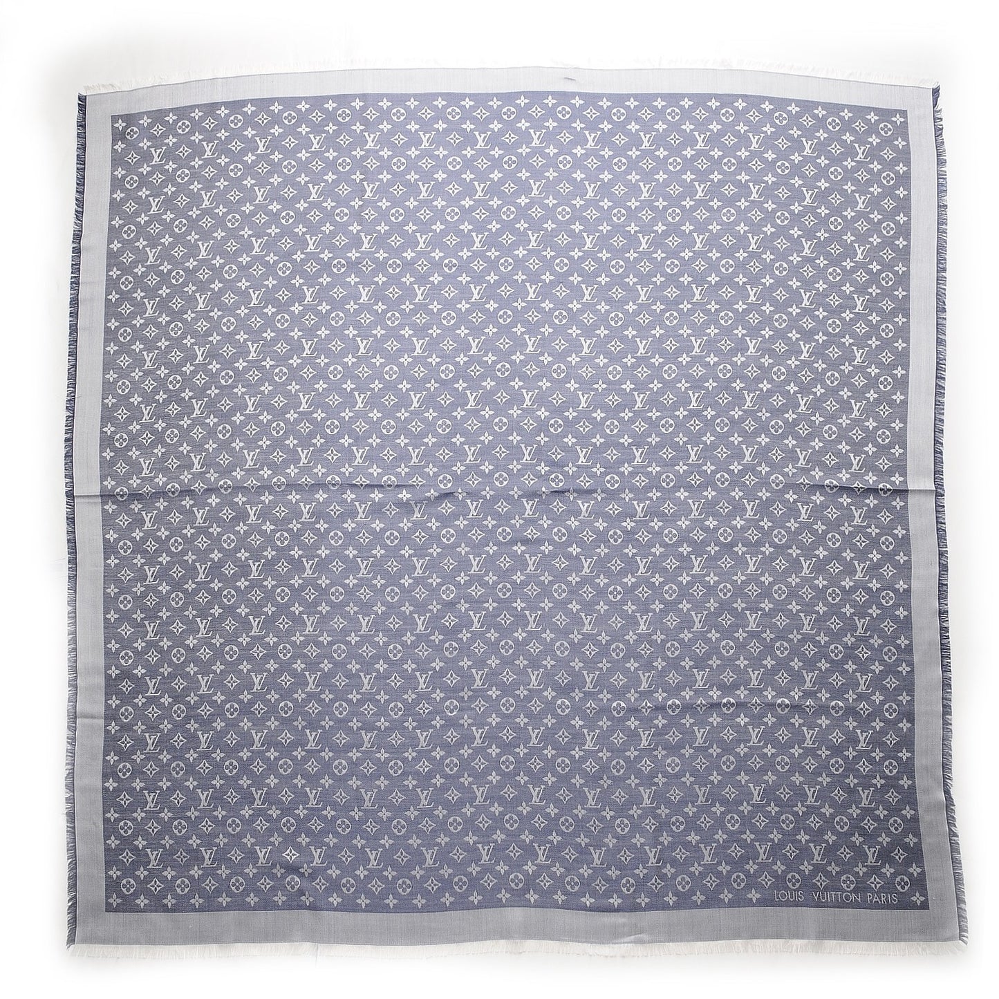 Wool Silk Monogram Denim Shawl Blue
