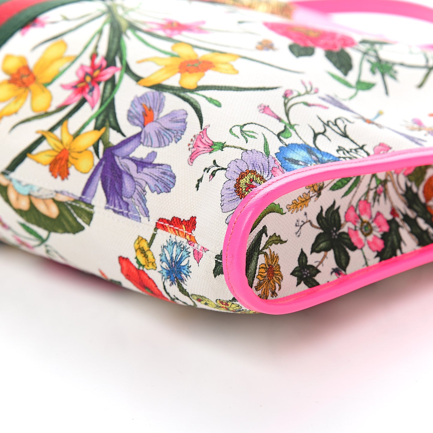 Canvas Flora Large Rajah Chain Tote White Multicolor Fuxia Fluo