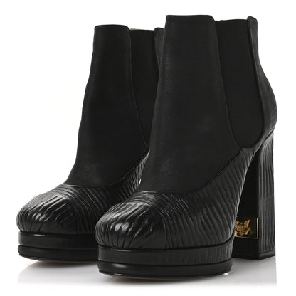 Chanel Wax Suede Wood Effect Calfskin Platform Ankle Boots 37.5 Black 4 of 9