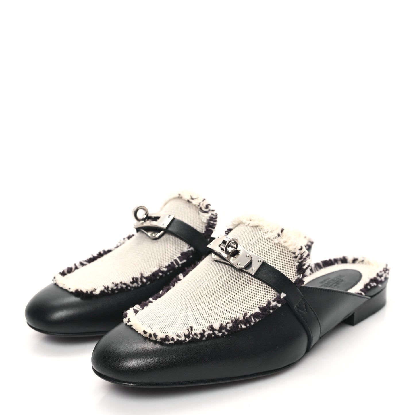 Toile Calfskin Fringe Womens Oz Mules 36.5 Black Prunoir