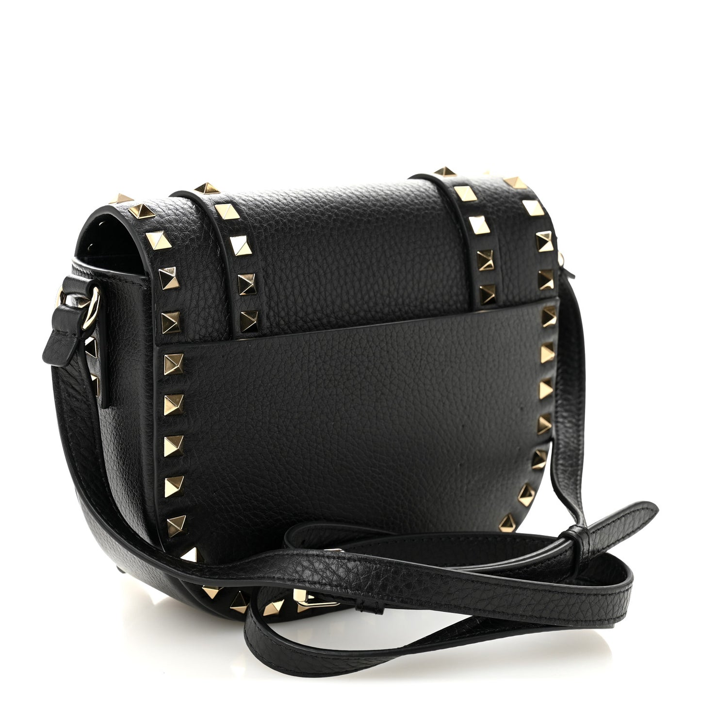 Grained Calfskin Rockstud Flap Messenger Black