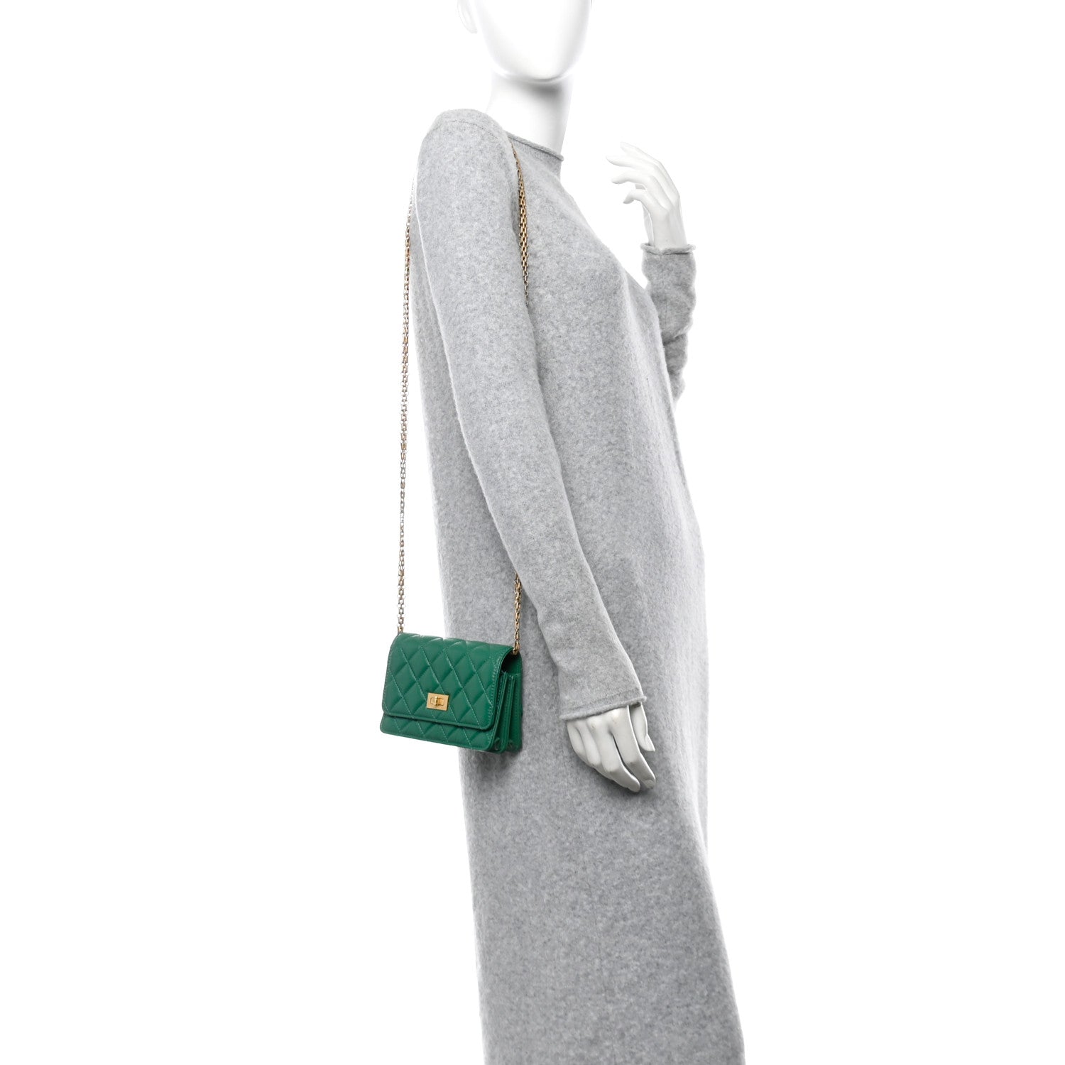 Chanel Aged Calfskin Quilted Mini Reissue Wallet On Chain WOC Green 2 of 12