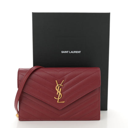 Saint Laurent Grain De Poudre Matelasse Chevron Monogram Envelope Chain Wallet Opyum Red 11 of 11