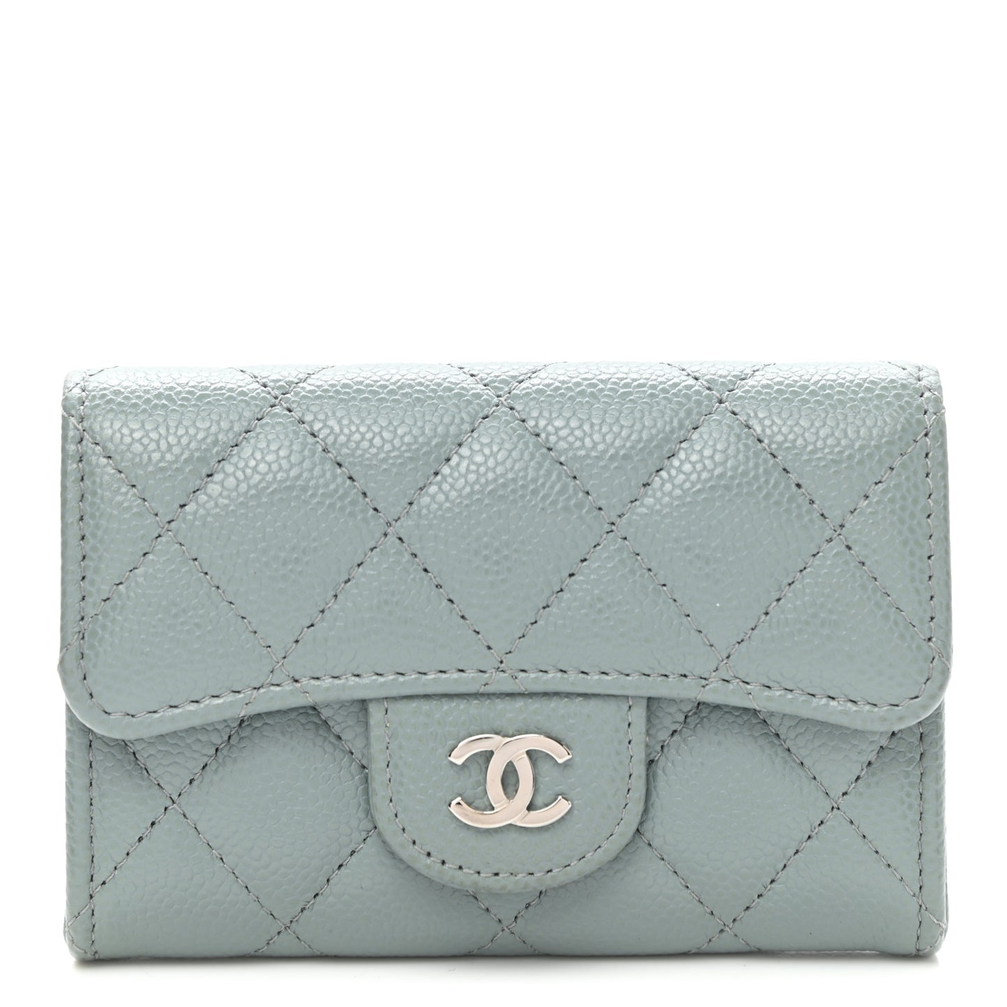 Caviar Quilted Flap Card Holder Wallet Light Blue