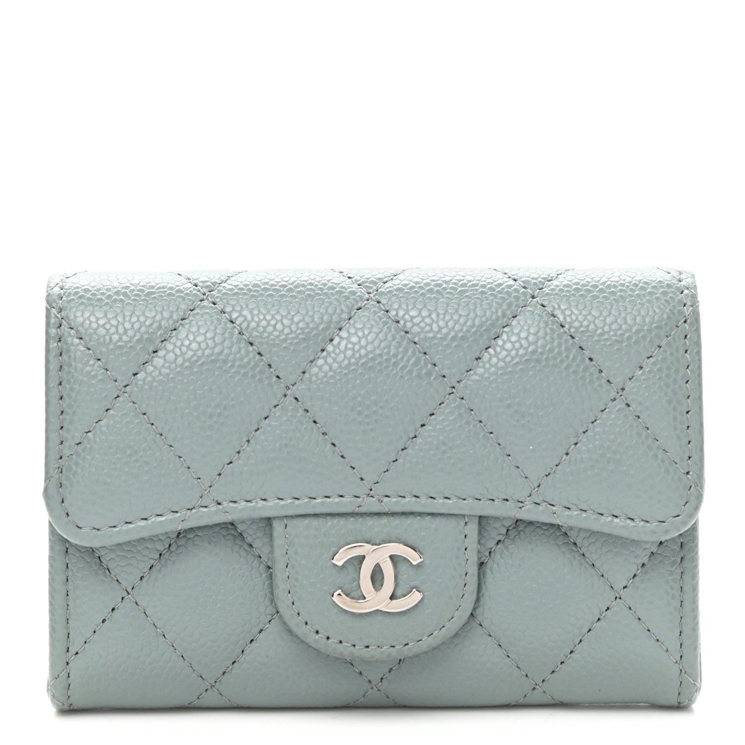 Chanel Caviar Quilted Flap Card Holder Wallet Light Blue 1 of 9