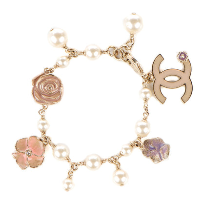 Chanel Pearl CC Camellia Charm Bracelet Beige Gold 1 of 4