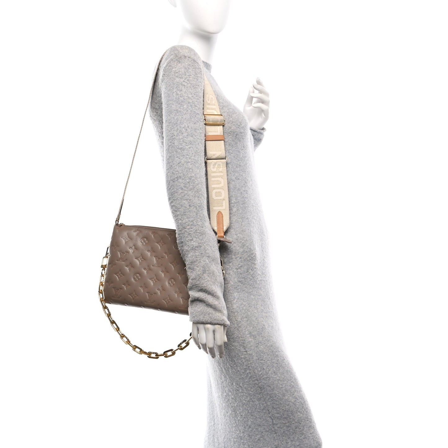 Lambskin Embossed Monogram Coussin PM Taupe