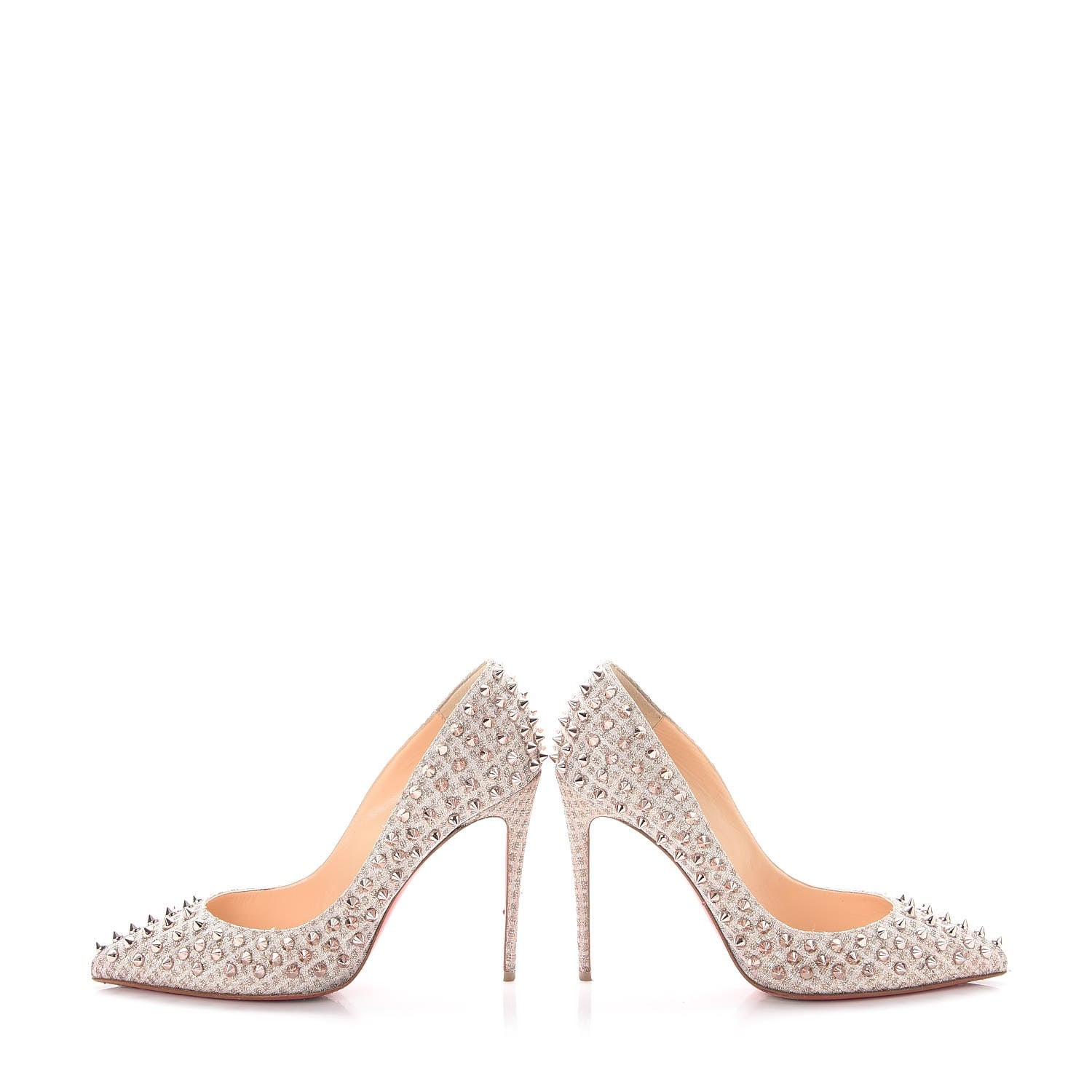 Christian Louboutin Pigalle Follies 100 Spiked Textured Lame 38.5 Rose Gold 5 of 11
