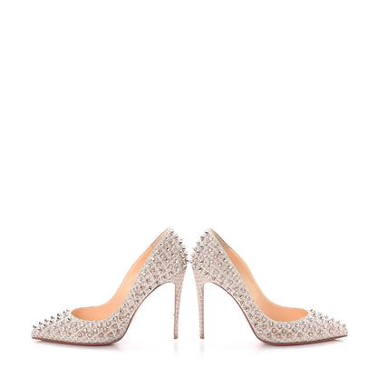 Christian Louboutin Pigalle Follies 100 Spiked Textured Lame 38.5 Rose Gold 5 of 11