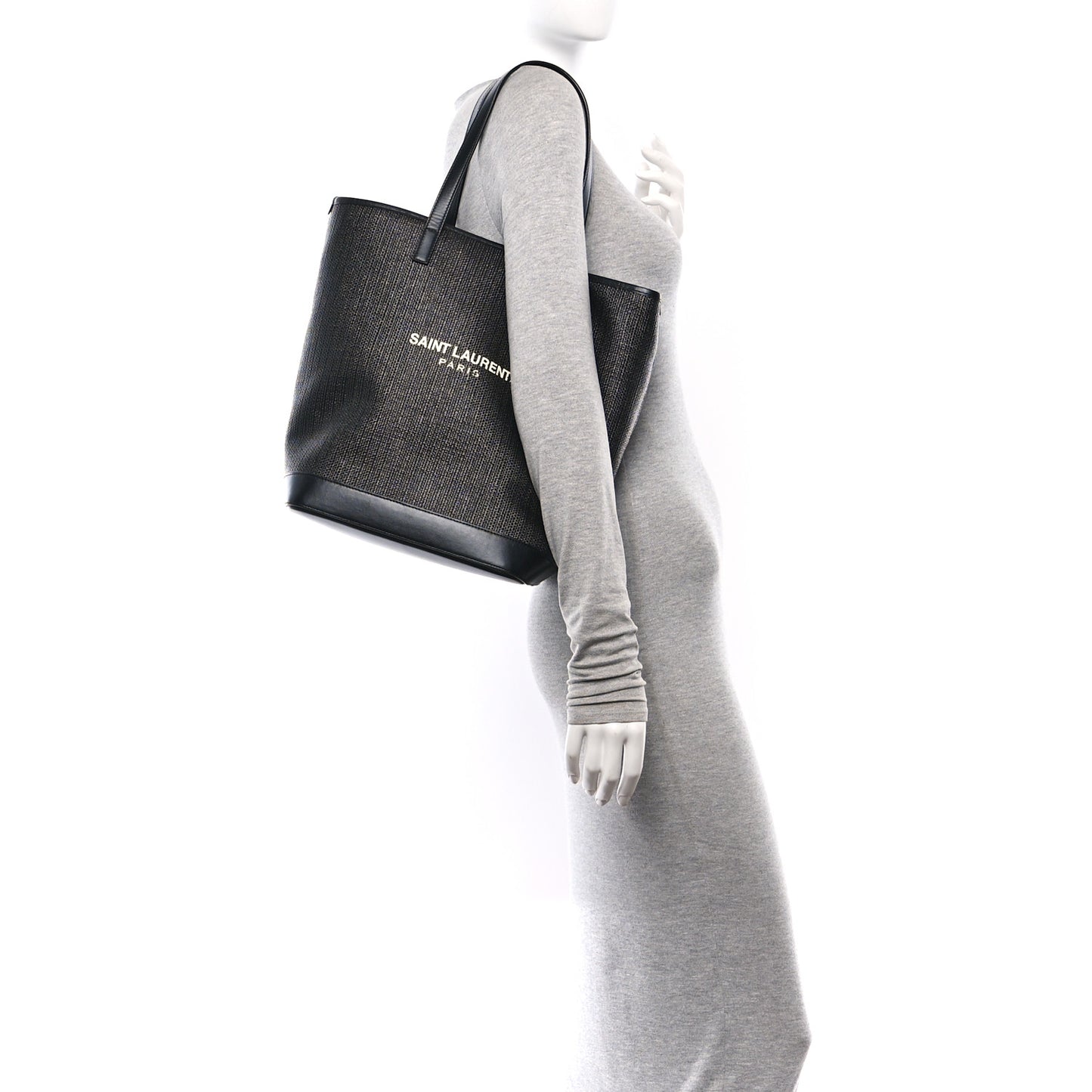 Linen Canvas Teddy Shopping Bag Black