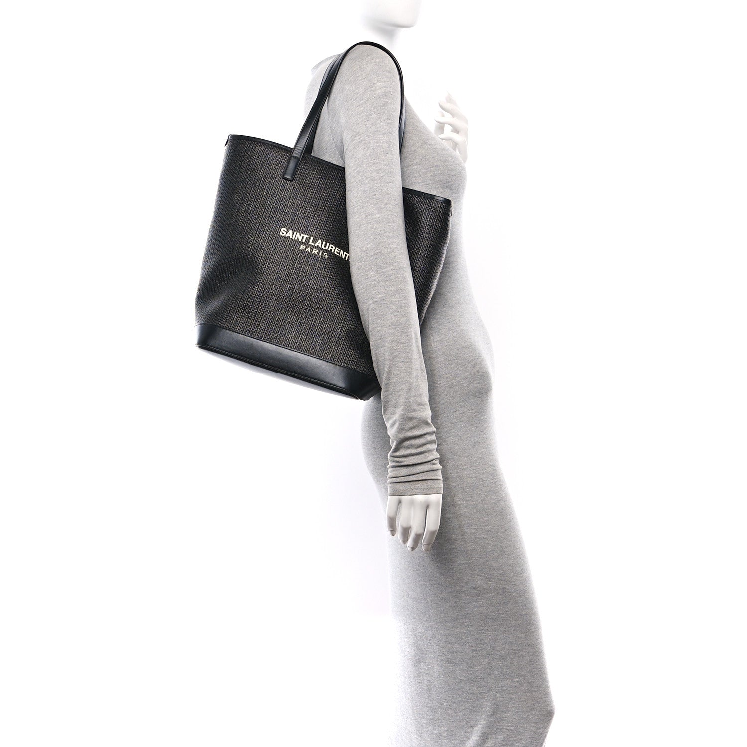 Saint Laurent Linen Canvas Teddy Shopping Bag Black 3 of 9