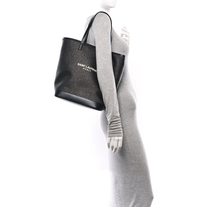 Saint Laurent Linen Canvas Teddy Shopping Bag Black 3 of 9