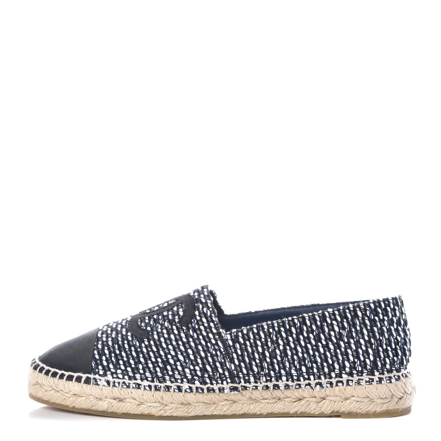 Chanel Tweed Grosgrain CC Espadrilles 42 Black Navy White 1 of 10