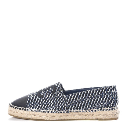 Chanel Tweed Grosgrain CC Espadrilles 42 Black Navy White 1 of 10