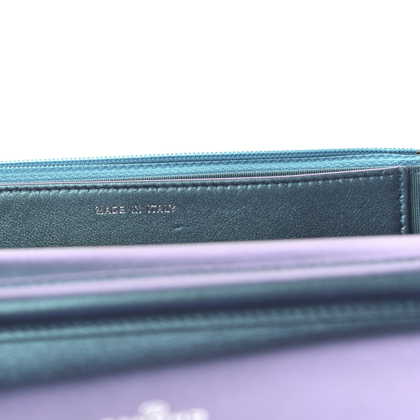 Metallic Lambskin Wallet On Chain WOC Turquoise