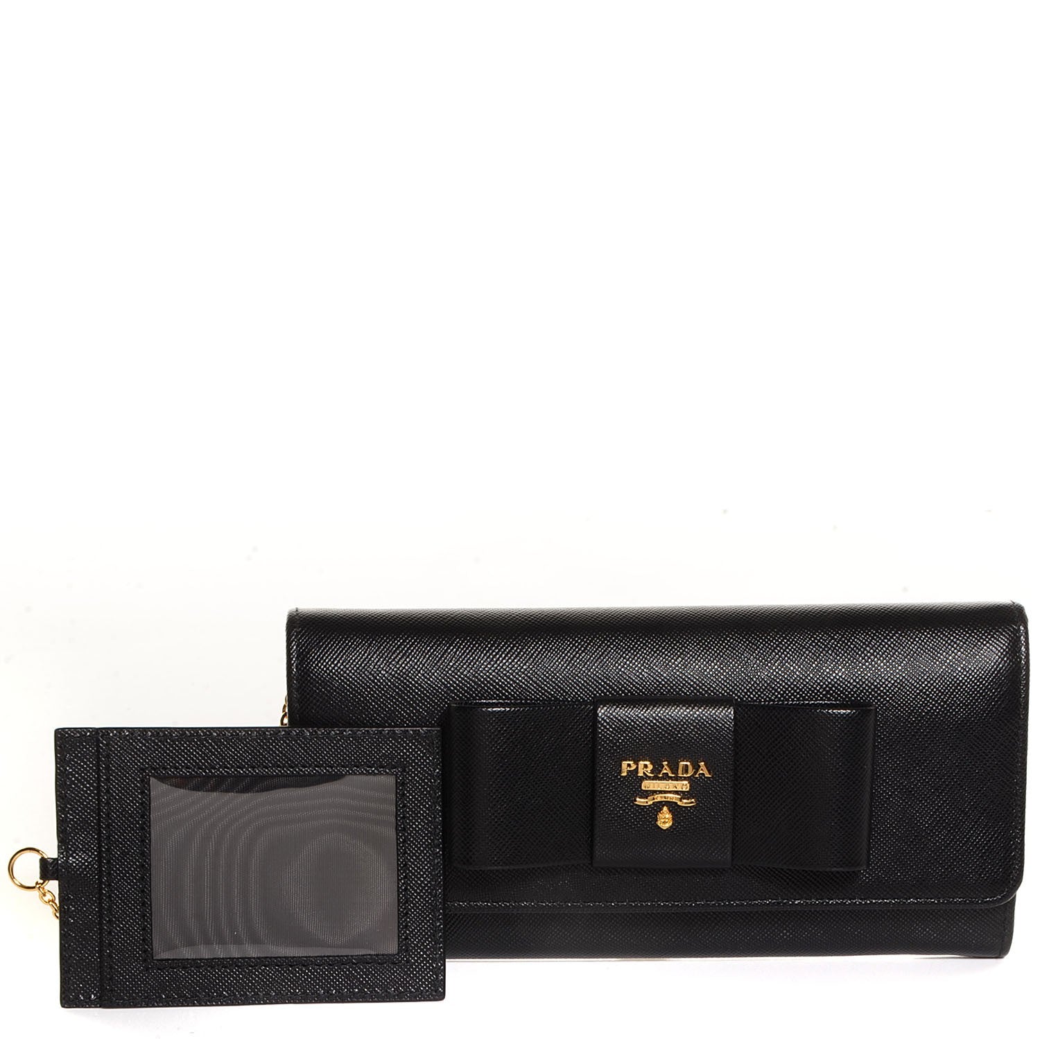 Prada Saffiano Bow Continental Wallet Nero Black 8 of 10