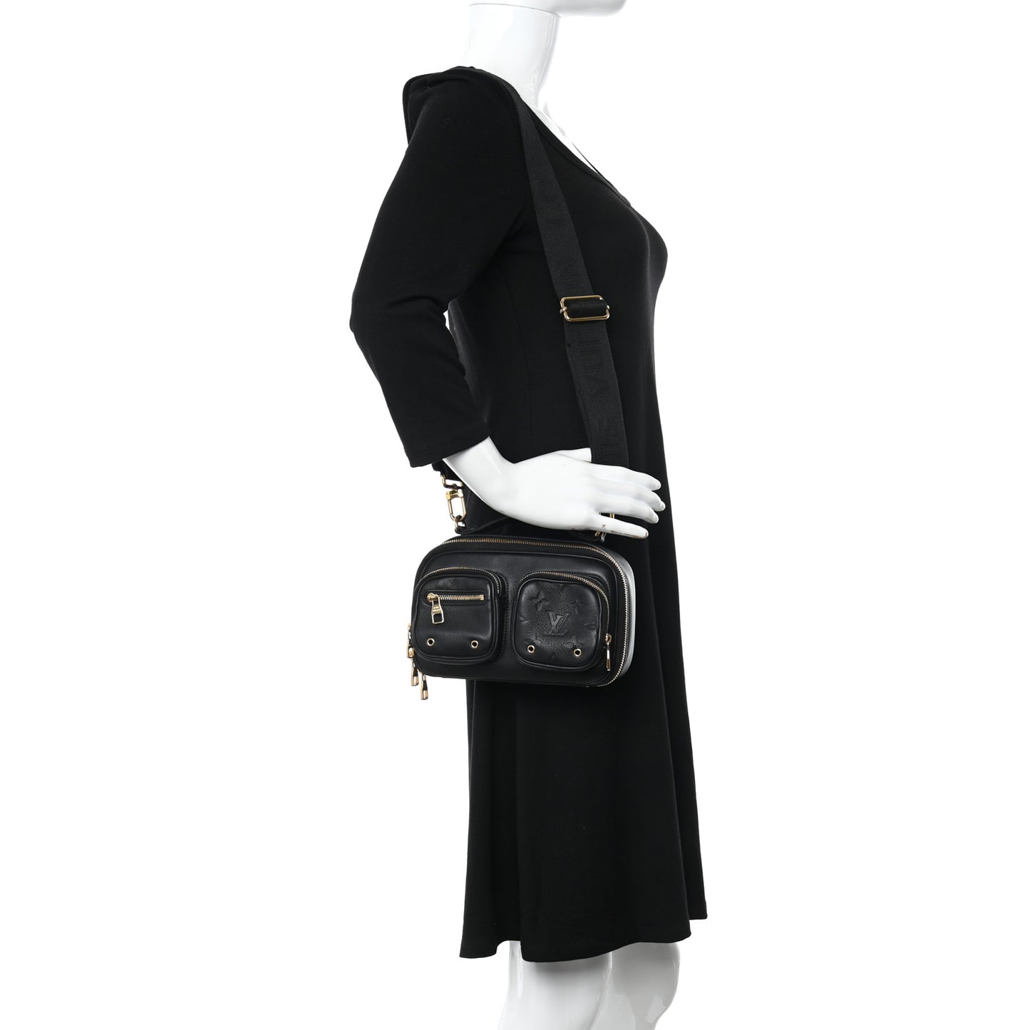 Calfskin Monogram Embossed Utility Crossbody Black