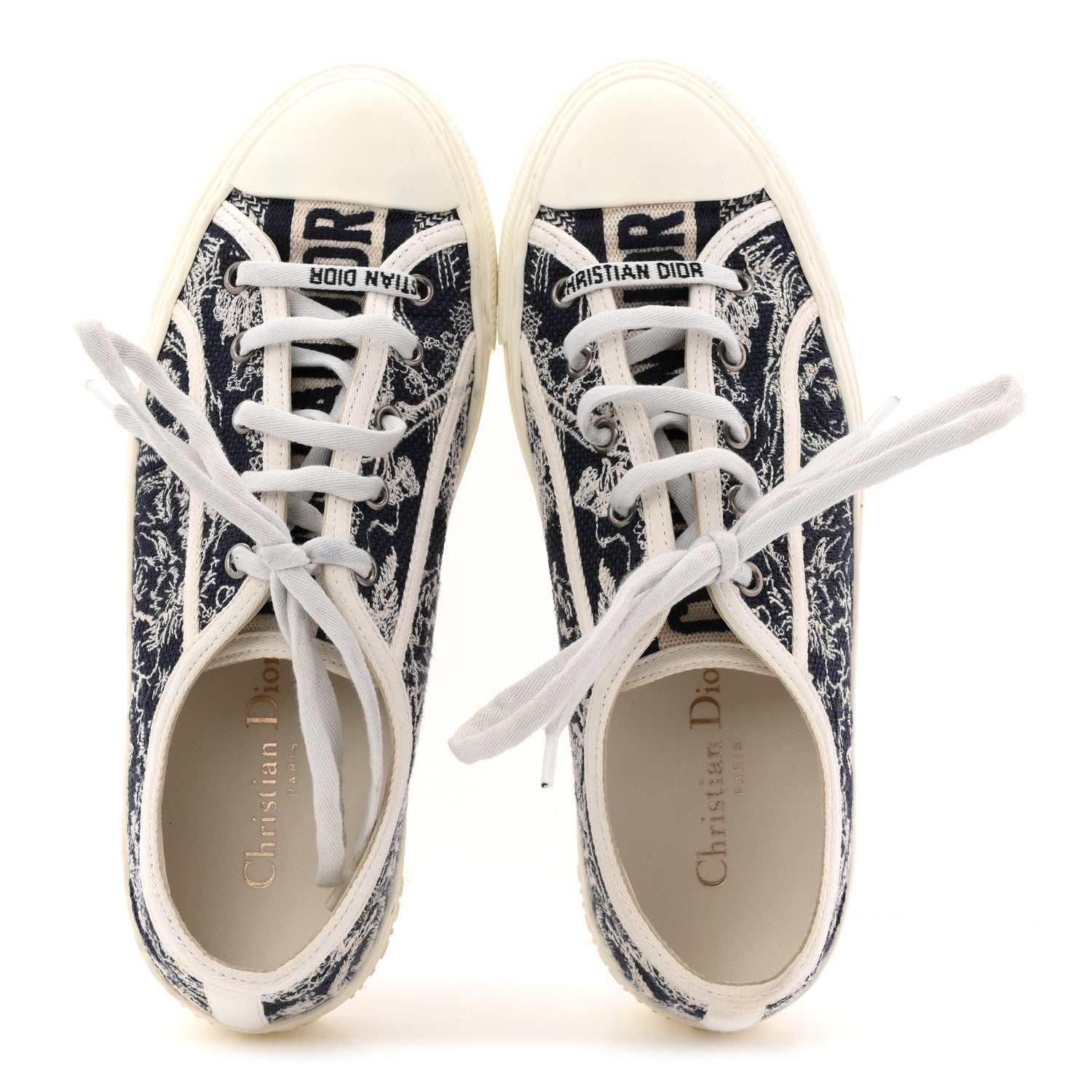 Christian Dior Canvas Toile De Jouy Embroidered Womens Walk'N'Dior Low Top Sneakers 38.5 Blue Off-White 2 of 10