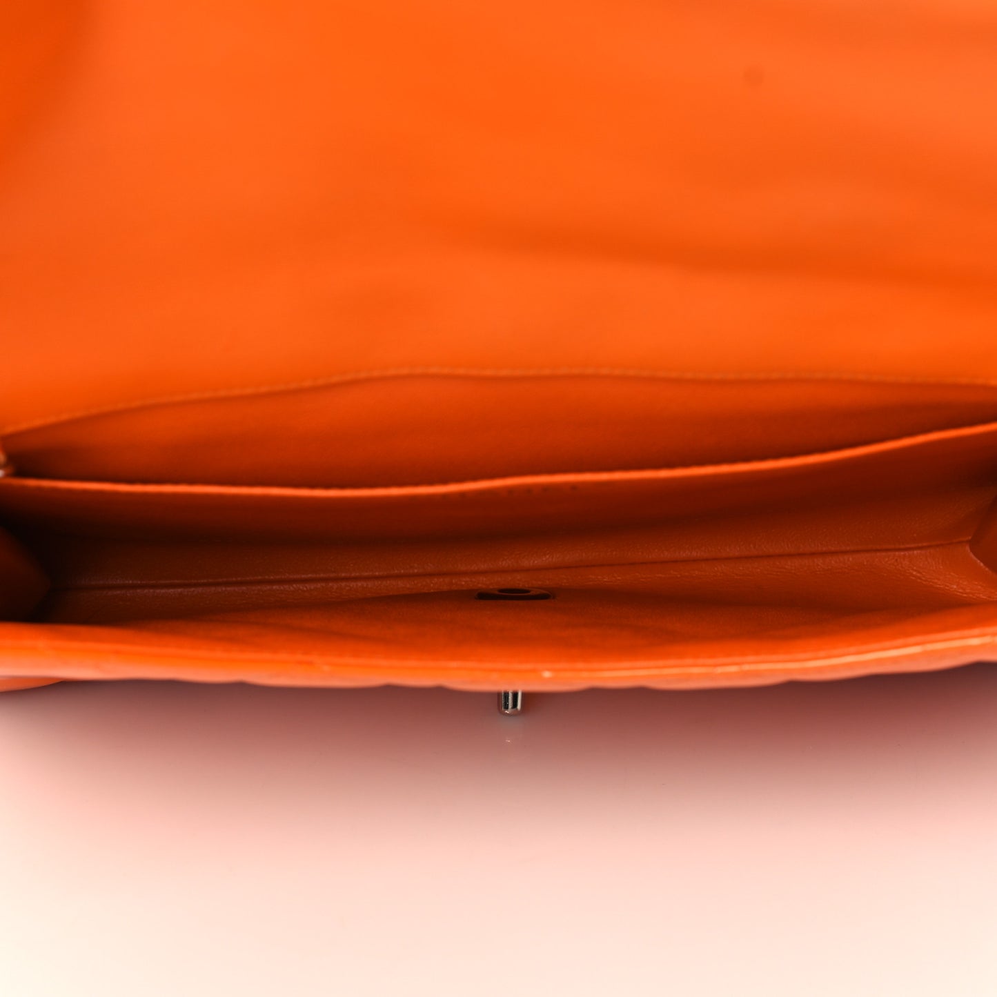 Patent Quilted Clutch with Chain Flap Orange