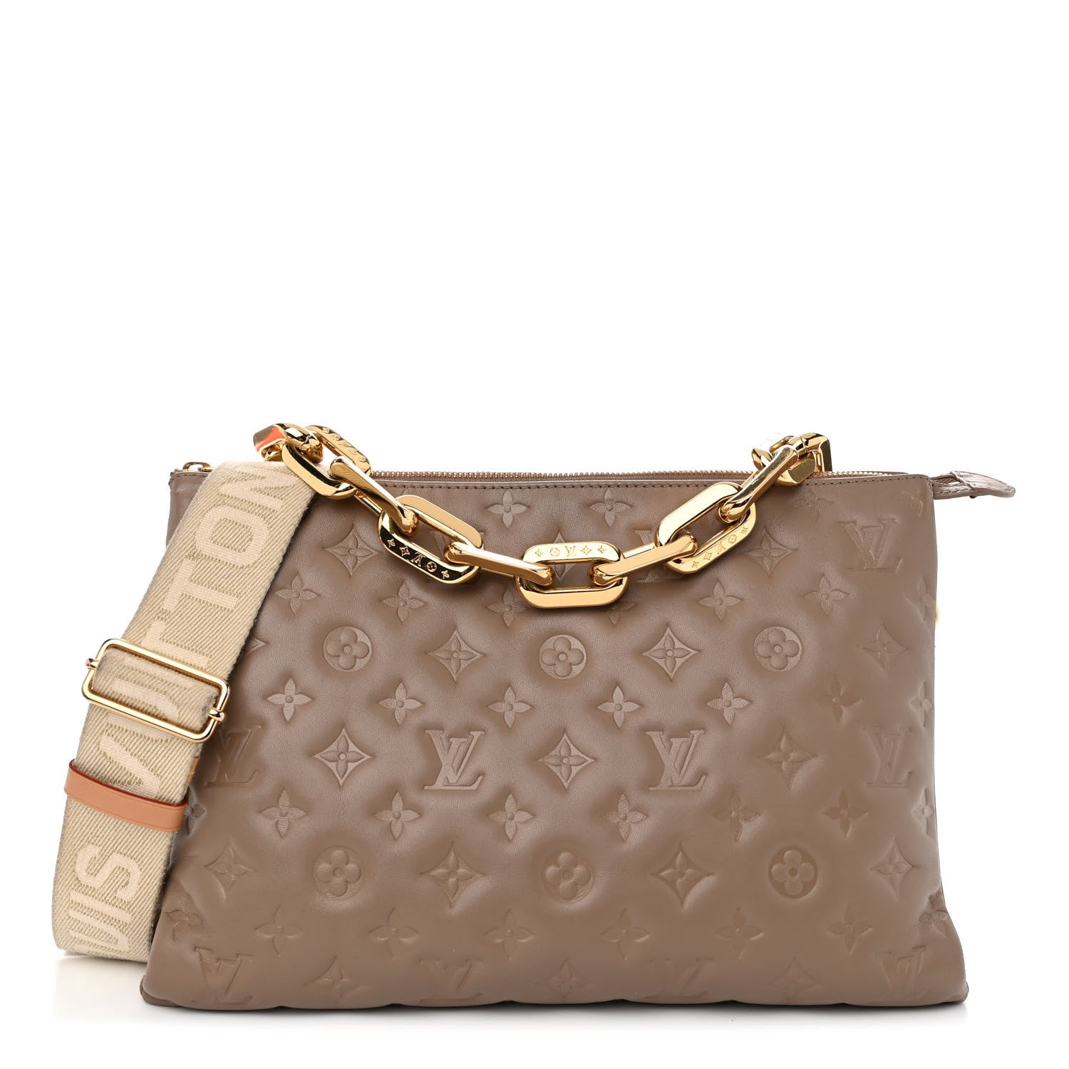 Louis Vuitton Lambskin Embossed Monogram Coussin MM Taupe 1 of 11