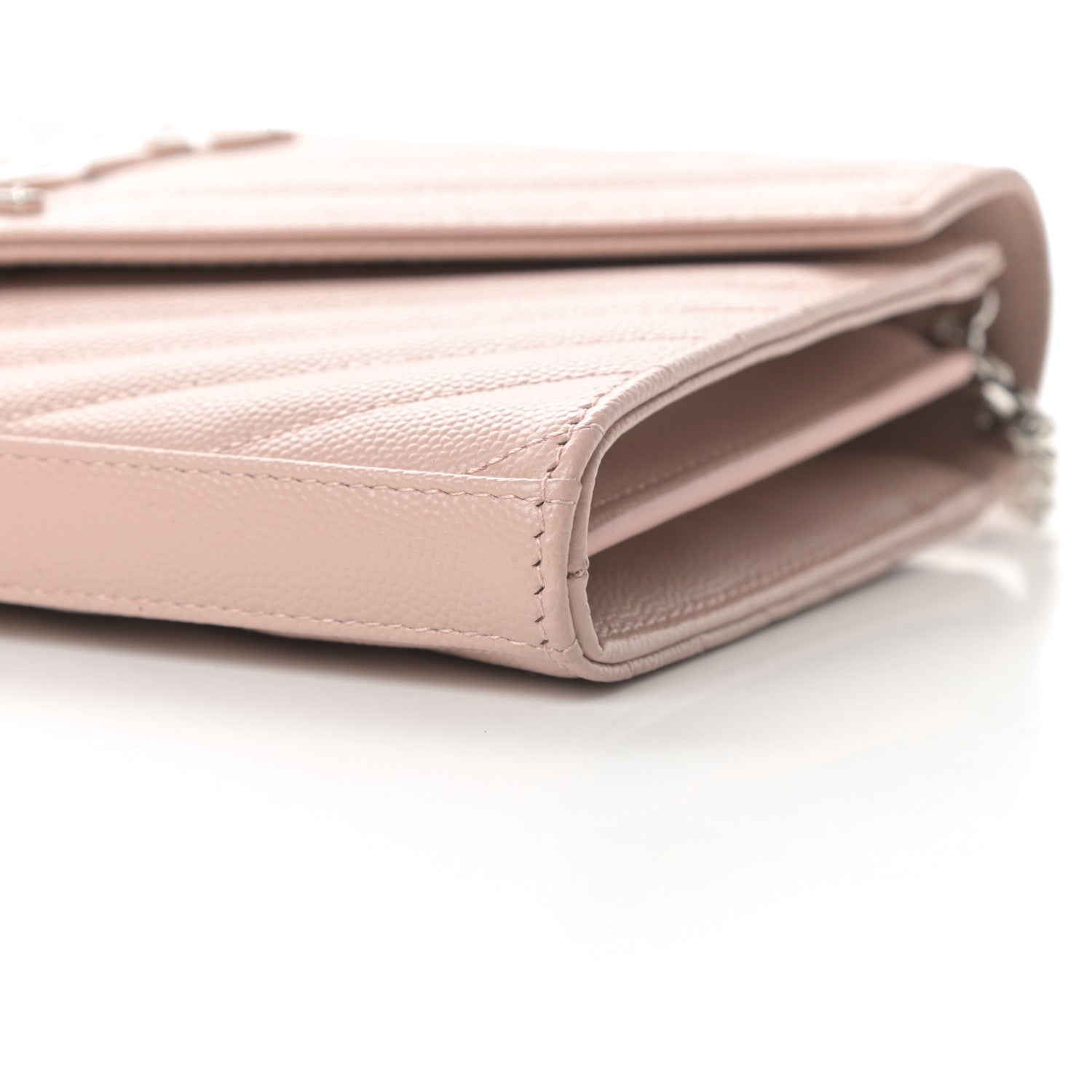 Saint Laurent Grain De Poudre Matelasse Chevron Monogram Chain Wallet Pale Pink 10 of 11