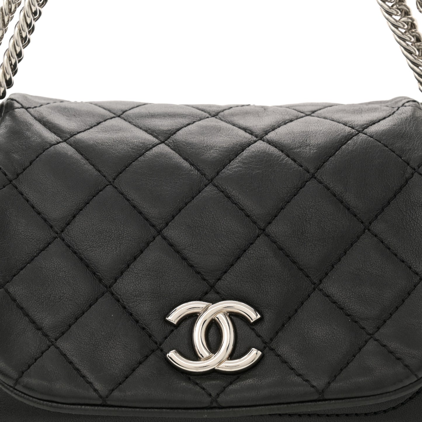 Washed Lambskin Quilted Bijoux Chain Accordion Flap Black