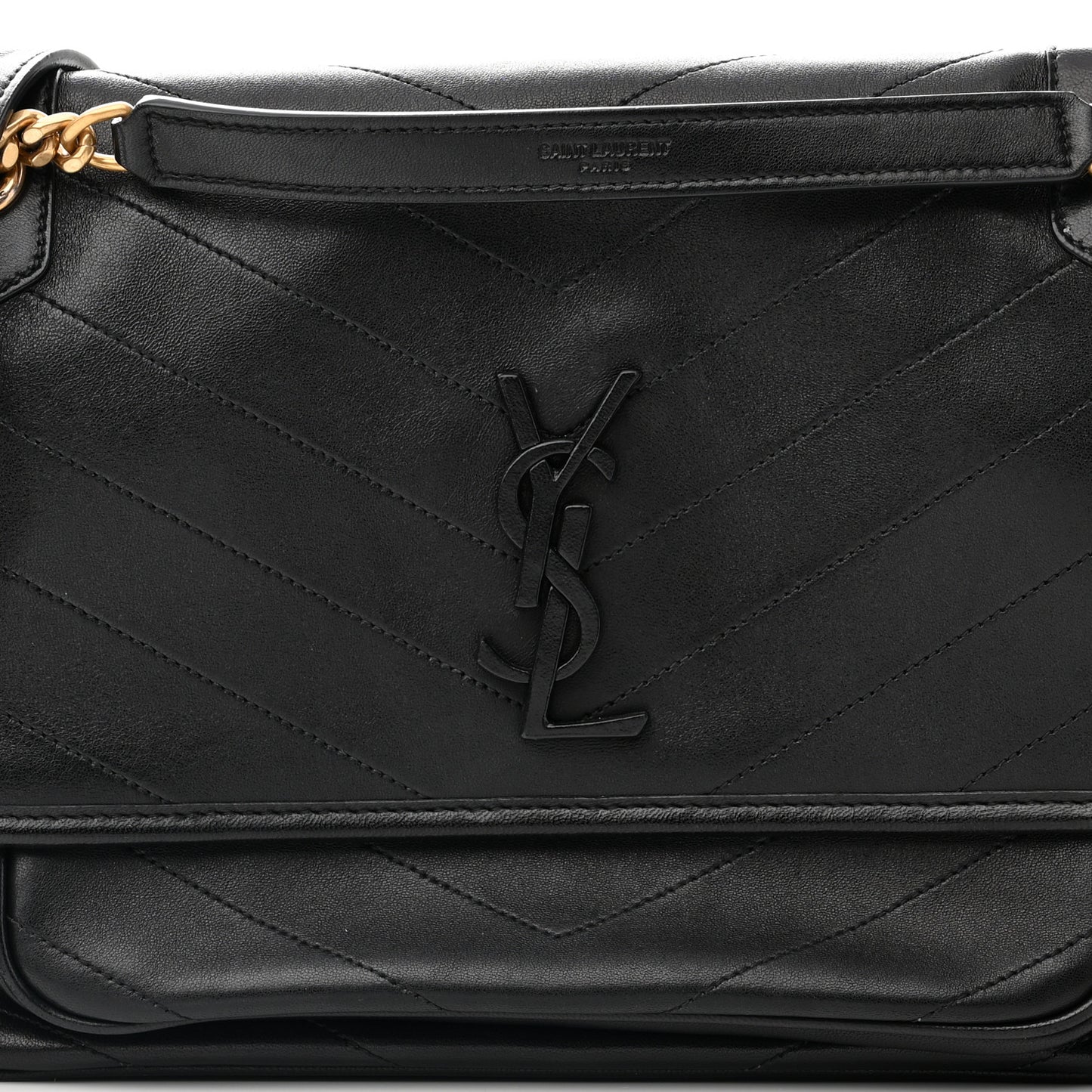 Lambskin Matelasse Monogram Medium Niki Chain Satchel Black