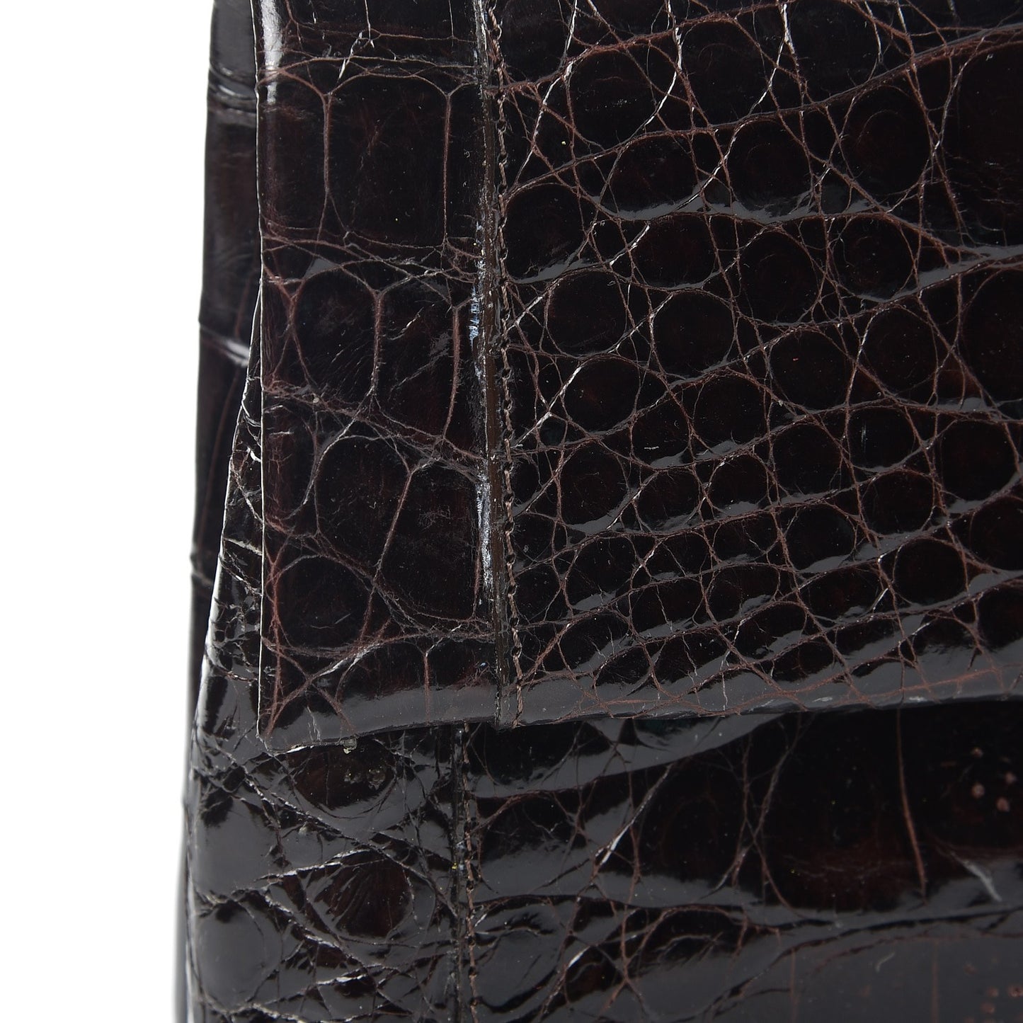 Glossy Crocodile Foldover Clutch Brown