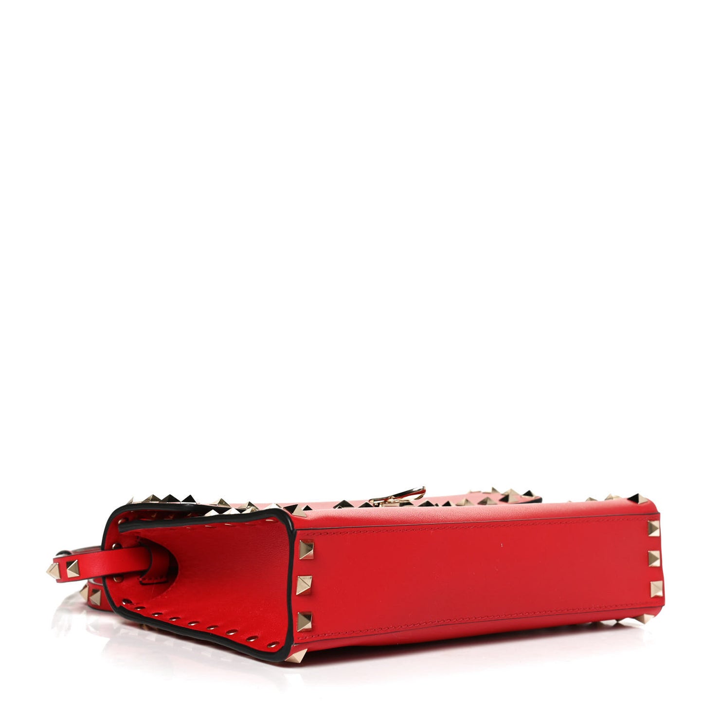 Vitello Medium Rockstud Flip Lock Crossbody Bag Rouge Pur