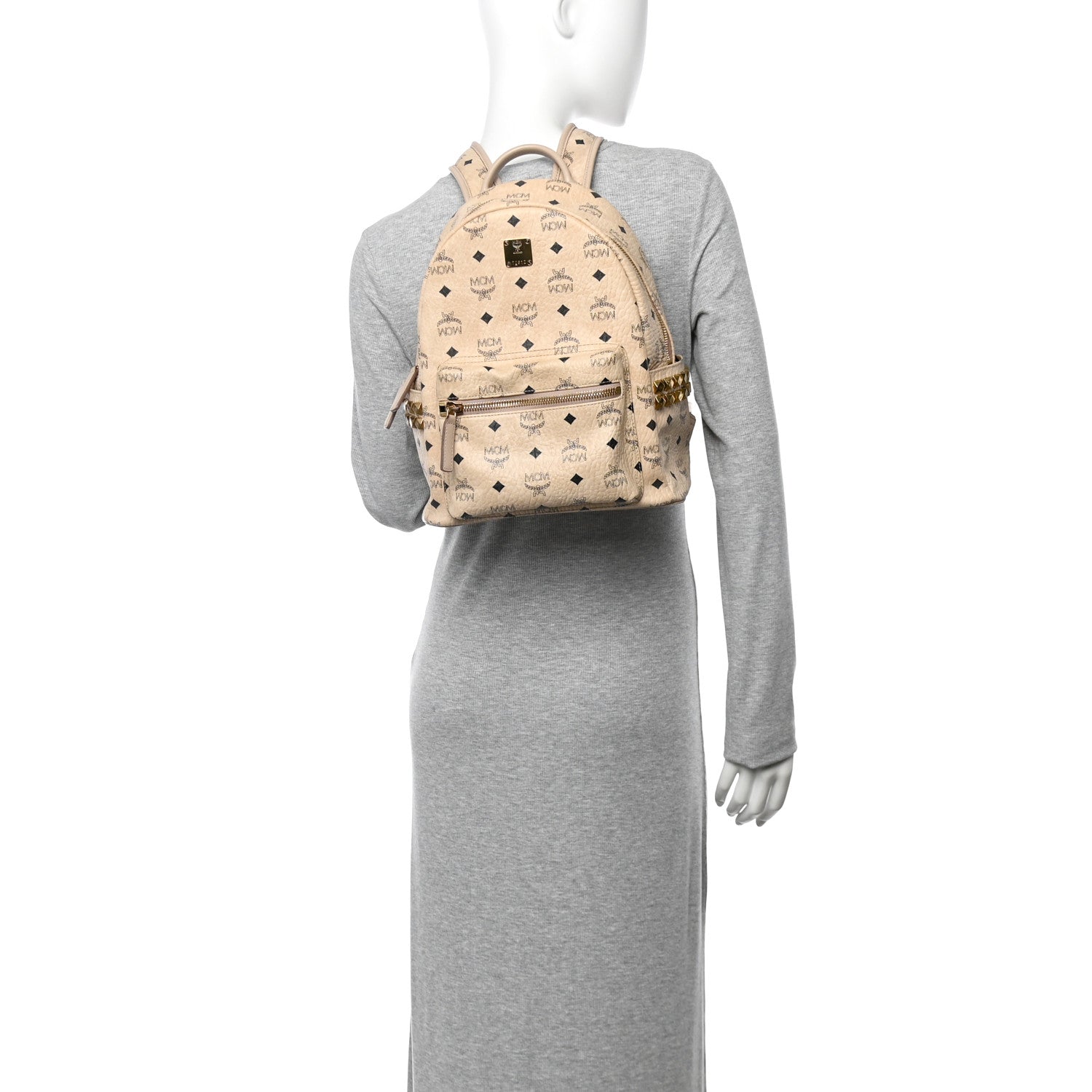 MCM Visetos Small Side Stud Stark Backpack Beige 2 of 9
