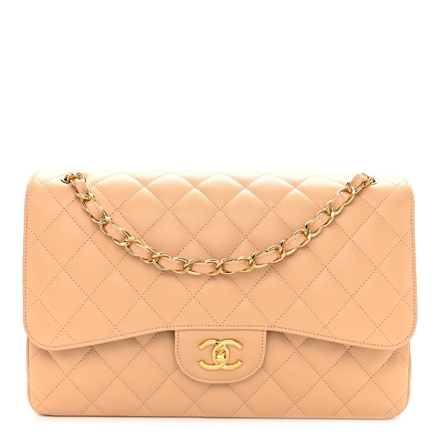 Caviar Quilted Jumbo Double Flap Beige Clair
