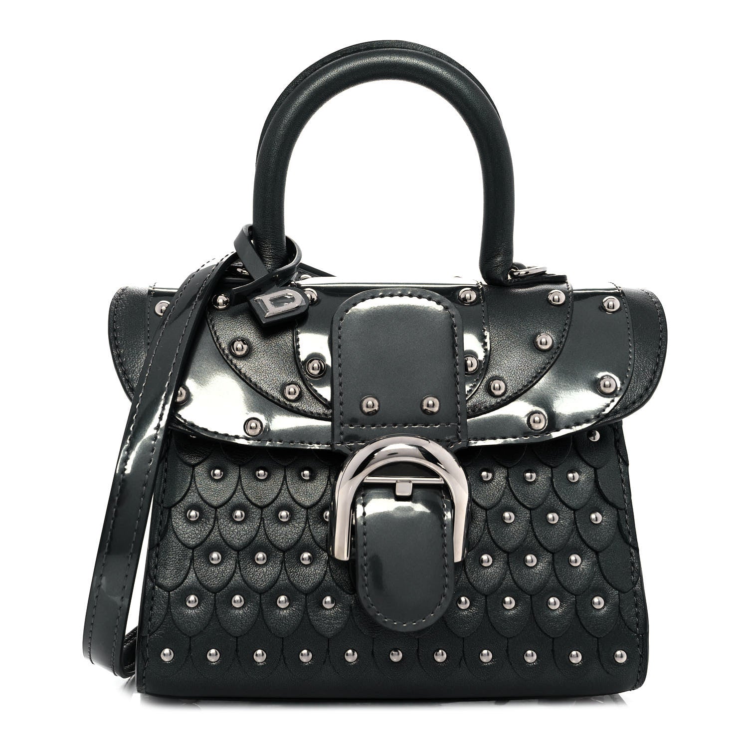 Delvaux Calfskin Iron Shield Mini Brillant Satchel Black 1 of 7