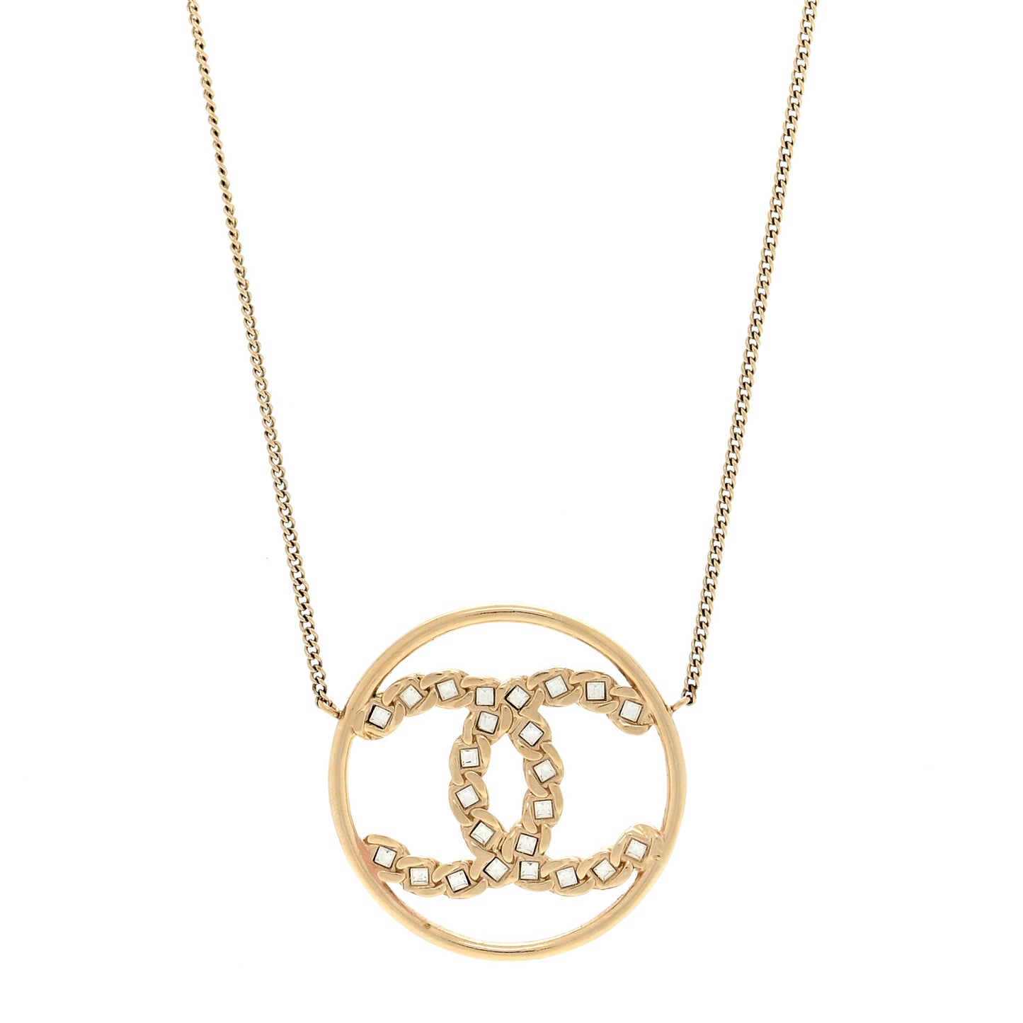 Crystal Metal CC Round Pendant Necklace Gold