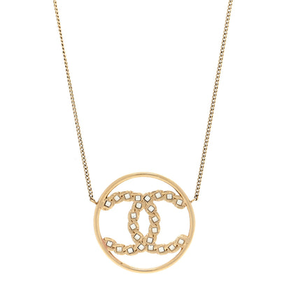 Chanel Crystal Metal CC Round Pendant Necklace Gold 1 of 4