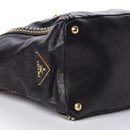 Prada Glace Calf Studded Tote Black 9 of 13