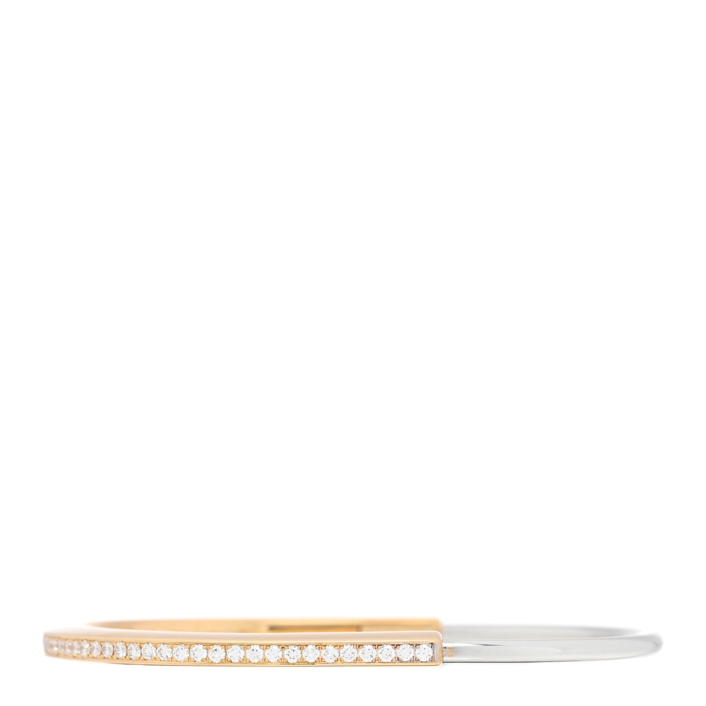 18K Yellow White Gold Diamond Narrow Tiffany Lock Half Pave Bangle Bracelet