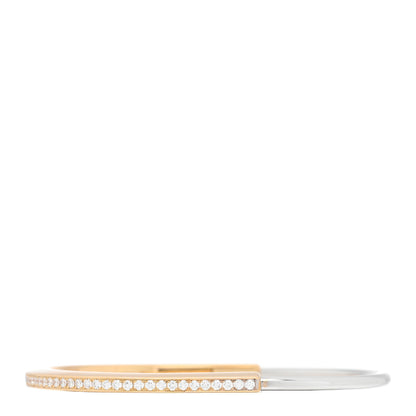Tiffany 18K Yellow White Gold Diamond Narrow Tiffany Lock Half Pave Bangle Bracelet 1 of 5