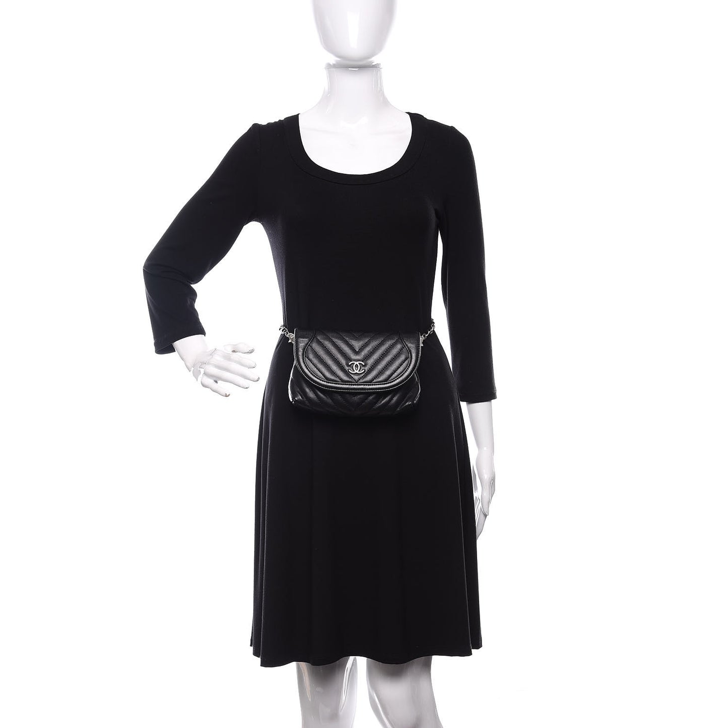 Calfskin Chevron Waist Belt Bag Black