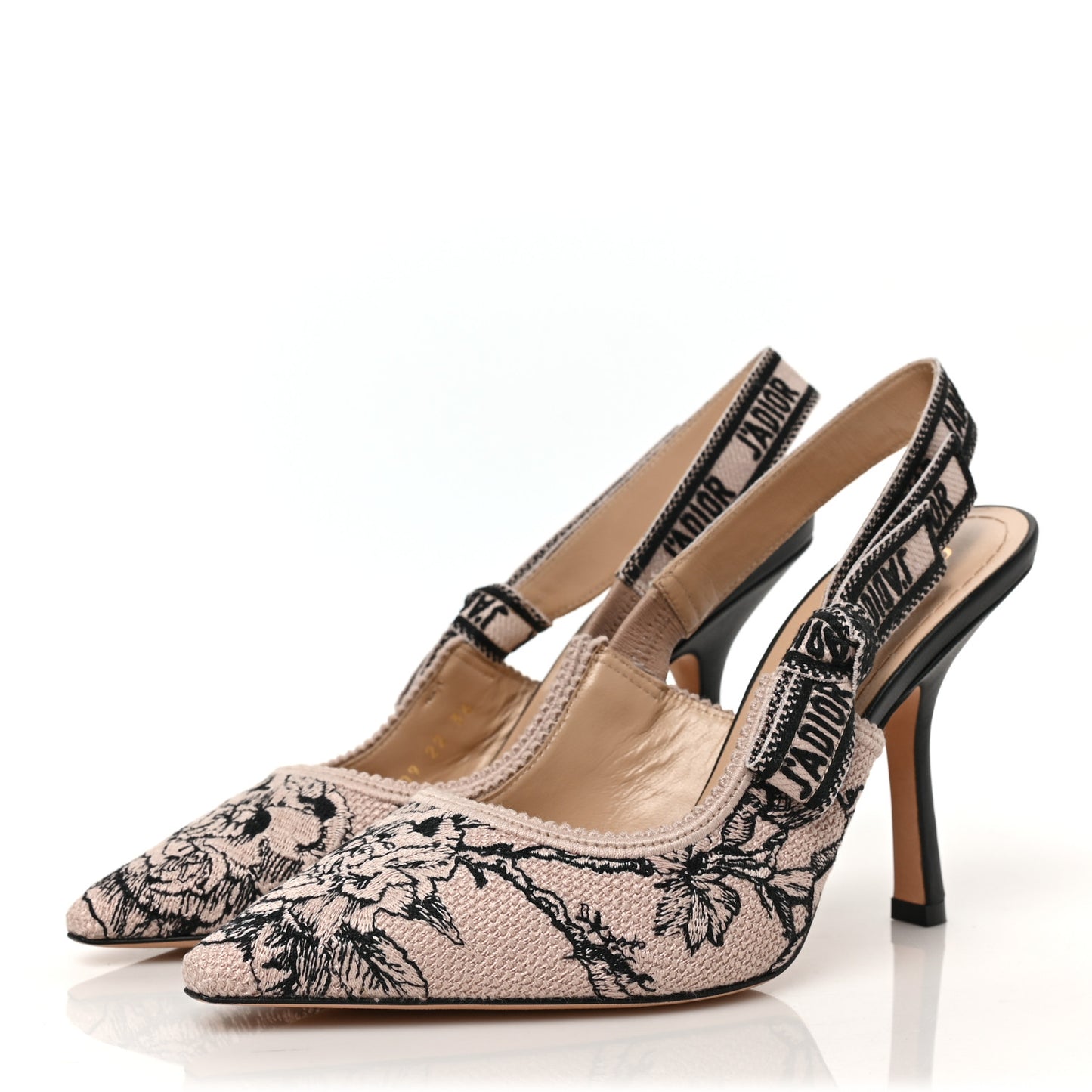 Canvas Jardin Botanique Embroidered J'Adoir Slingback 100mm Pumps 36 Black Nude