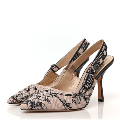 Christian Dior Canvas Jardin Botanique Embroidered J'Adoir Slingback 100mm Pumps 36 Black Nude 3 of 9