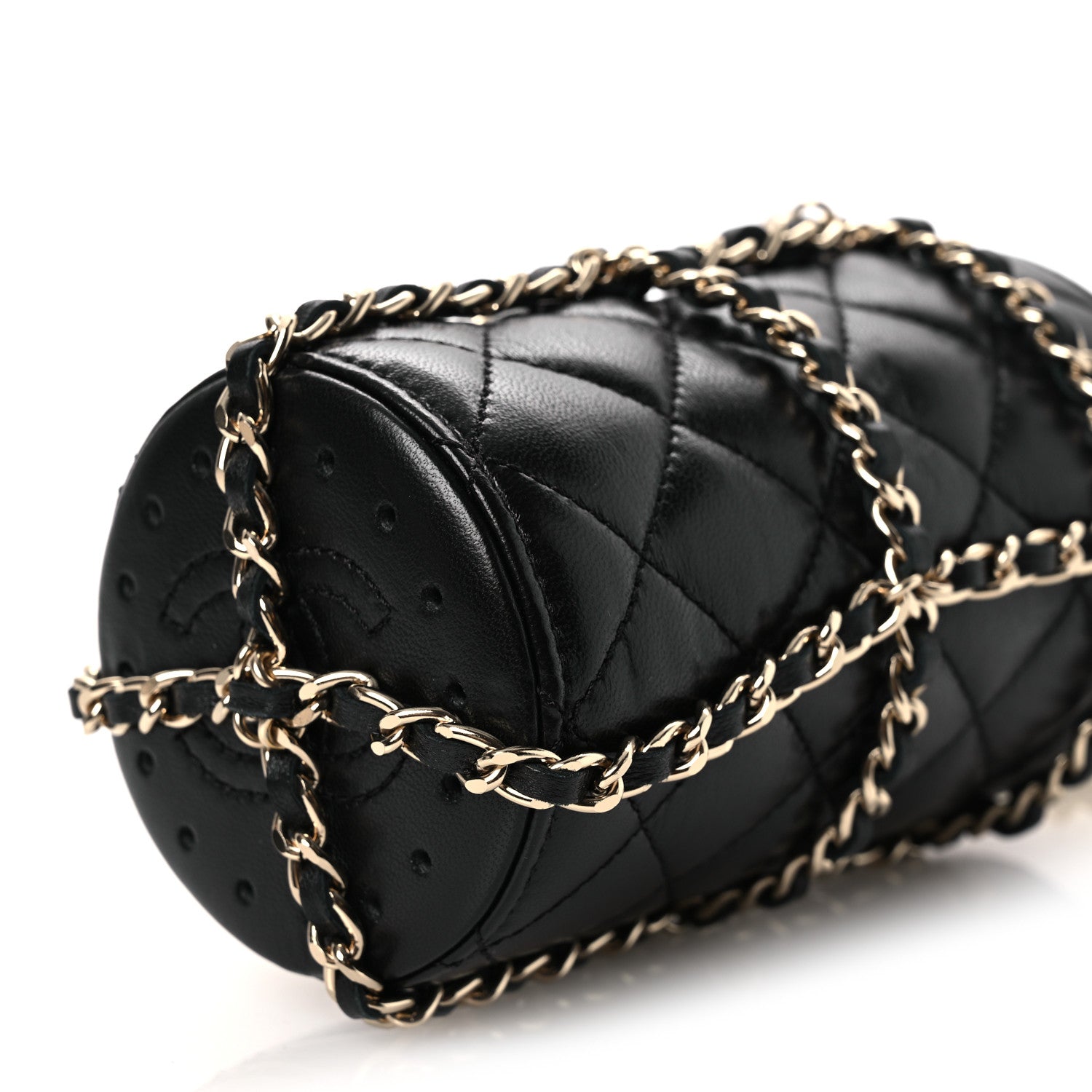 Chanel Lambskin Quilted CC To Drink Water Bottle Black Gold 10 of 12