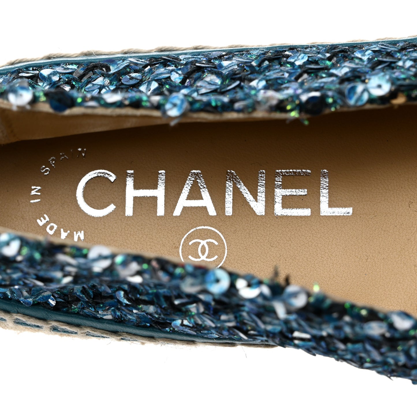 Metallic Tweed Sequin Grosgrain CC Espadrilles 35 Blue Black