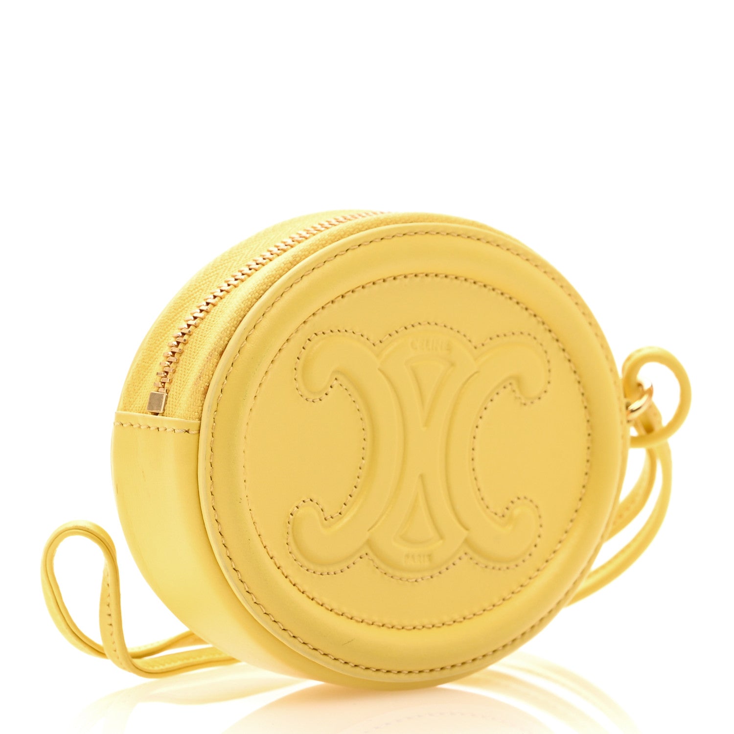 Celine Smooth Calfskin Triomphe Oval Wallet Yellow 3 of 9