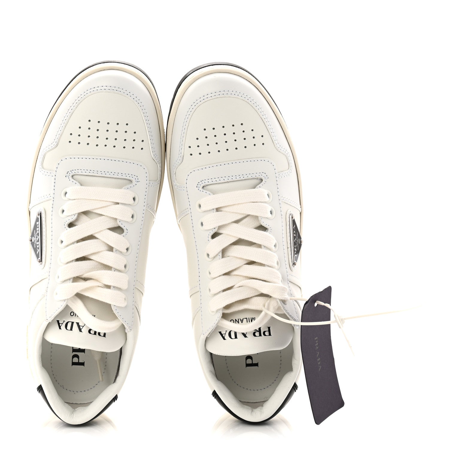 Prada Vitello Rois Triangle Womens Downtown Low Top 30mm Sneakers 38 White Black 5 of 10