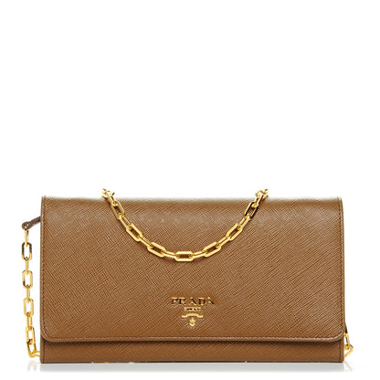 Prada Saffiano Metal Large Chain Wallet Cannella 1 of 6