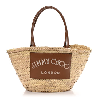 Jimmy Choo Raffia Logo Basket Tote Natural Brown 1 of 11