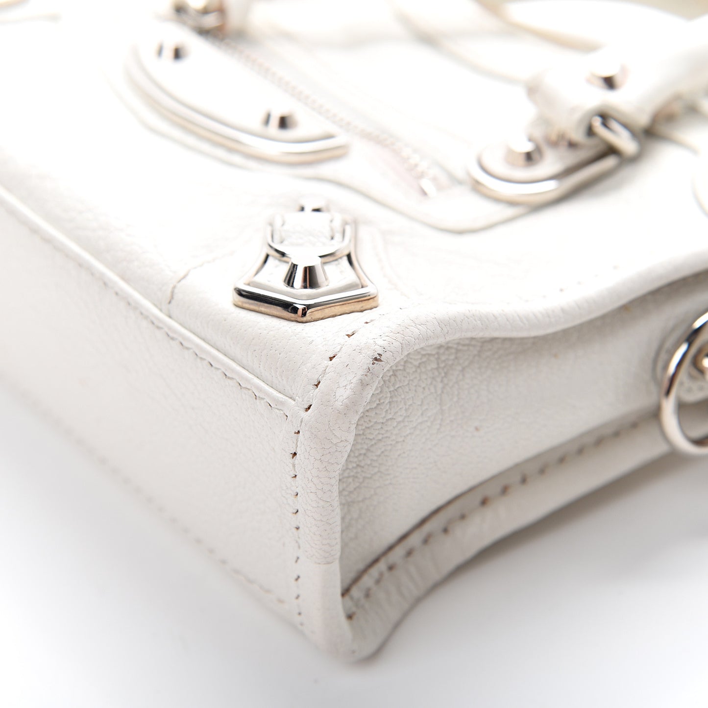 Chevre Silver Metallic Edge Hardware Nano City White