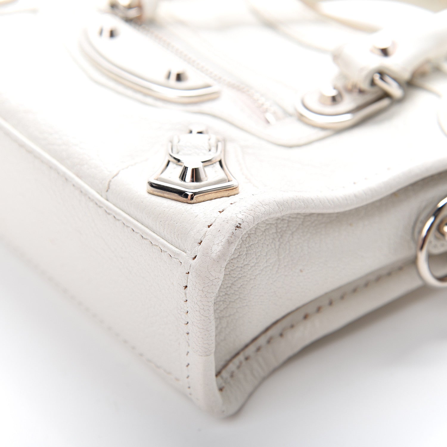 Balenciaga Chevre Silver Metallic Edge Hardware Nano City White 12 of 17